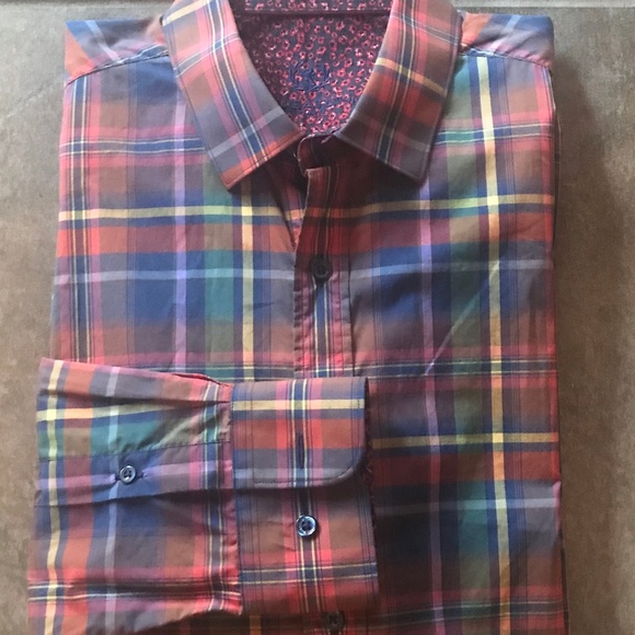 BUGATCHI Plaid Long Sleeve Shirt, L - Picture 6 of 7